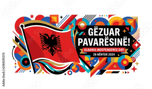 Bild auf Leinwand Albania Independence Day vector banner with albanian flag and modern geometric abstract background