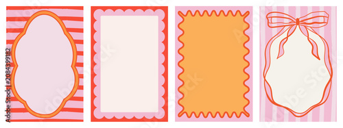 Collection of frames. Whimsical dopamine borders with striped, checkered background in playful colors. Vector for wall art gallery, invitation, social media, menus in cafe or restaurant branding etc.