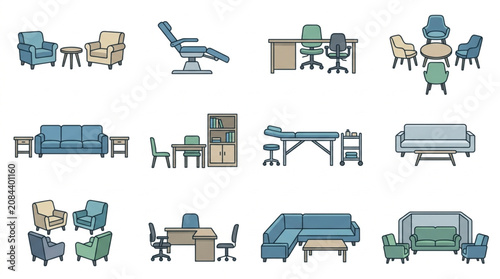 Fotografie Collection of Furniture and Office Equipment Icons.