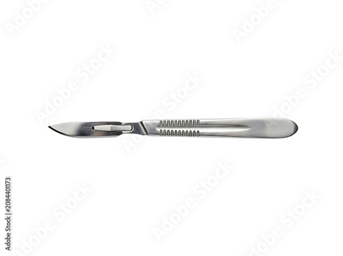 Professional Medical Surgical Scalpel with Sharp Steel Blade Isolated on White