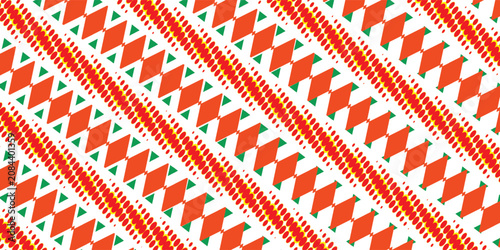 Diagonal Geometric Pattern With Orange Diamonds and Dotted Stripes — Seamless Ethnic Decorative Background