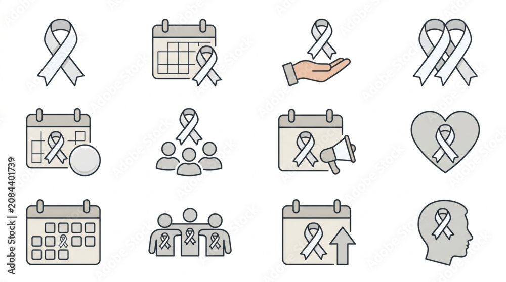 Fototapeta premium Set of Icons Representing Awareness Campaigns and Support.