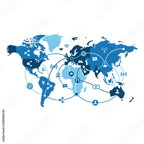 Blue world map illustrating global network connections