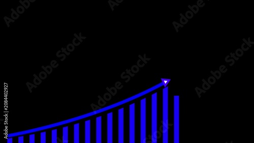 Bar chart showing a glowing blue upward trend line on a dark background represents financial growth and progress in business development strategies and economic analysis for modern corporate.