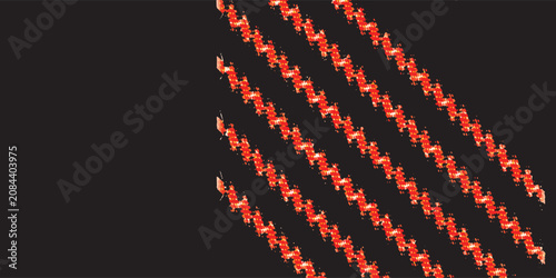 Diagonal Repeating Pixel Art Pattern of Red Fox Sprites on Black Background for Retro Design
