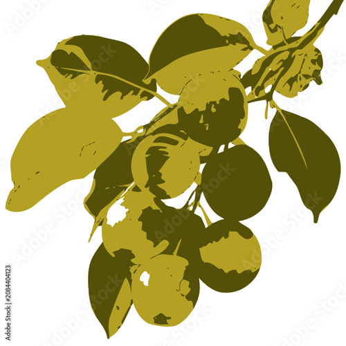 Flat illustration of green leaves on a branch