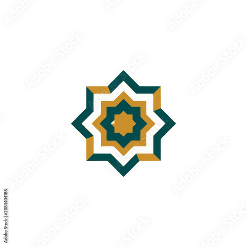Geometric Star Pattern with Teal and Gold