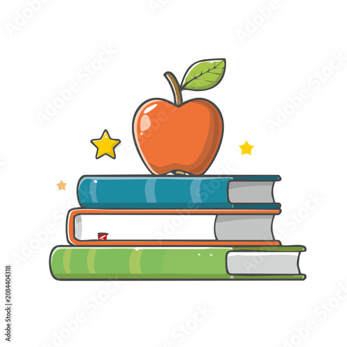Stack of Books with Apple and Stars