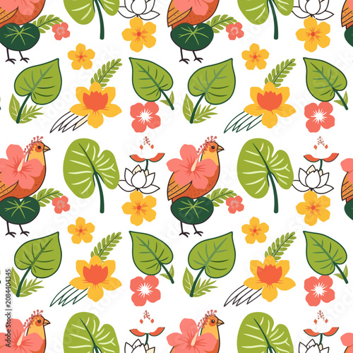 Tropical Birds and Flowers Pattern