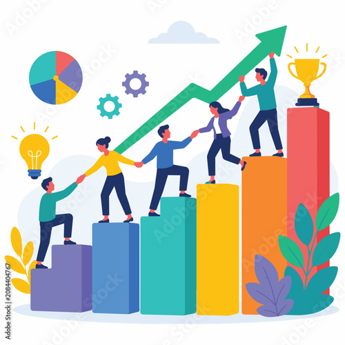 Business Goal Achievement and Team Success Flat Vector Illustration