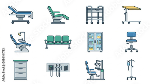 Tableau sur toile Collection of Medical Equipment and Furniture Icons.