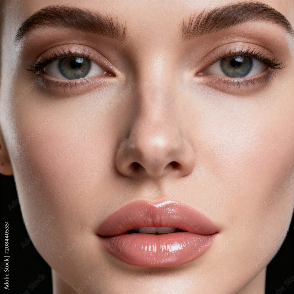 Fototapeta premium Young female face portrait with beautiful soft skin