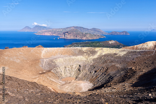 фотографія Breathtaking view into the Grand Crater on Vulcano island overlooking neighborin