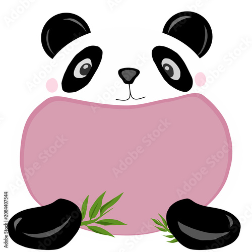 Cute Panda Holding Pink Blank Signboard Illustration