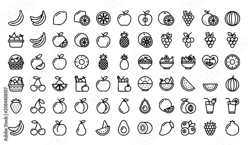 Φωτογραφία Modern Fruits Thin Line Icon Collection with Banana Lemon Apple and Still Life S
