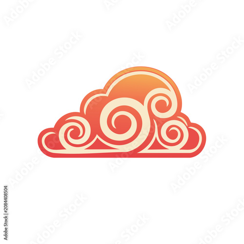 Stylized Cloud with Swirls Vector Illustration