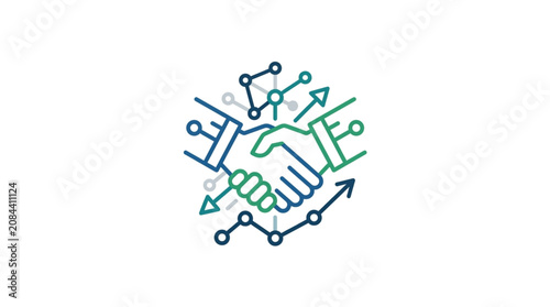 Digital handshake representing business partnership and technology growth.