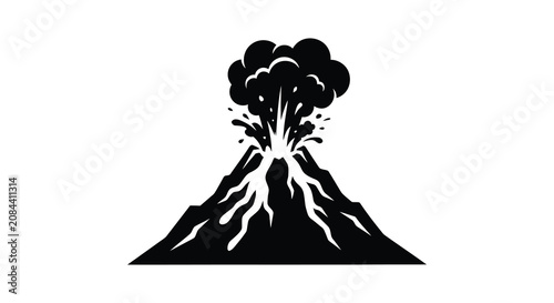 Photos Volcano Silhouette With Eruption Black On White Background