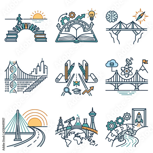 Collection of educational and scientific concept illustrations.