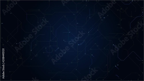 Digital Circuit Board Animation with Flowing Data Streams and Glowing Nodes