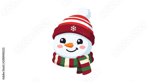 A cheerful cartoon snowman in winter clothing.