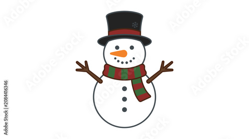 A cheerful snowman in a festive outfit.