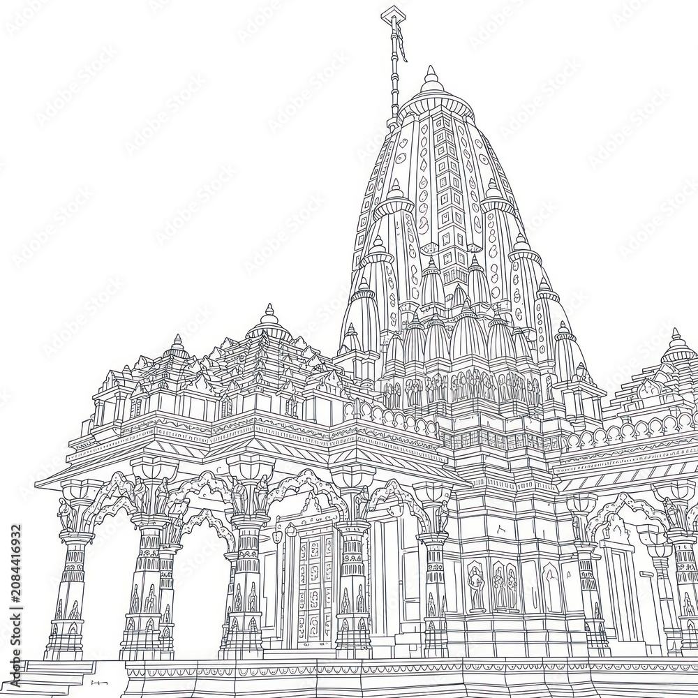 Obraz premium Detailed outline of a grand ornate historic temple structure