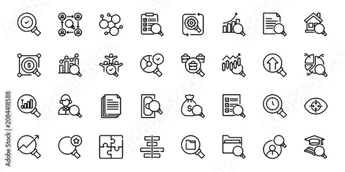 Cuadro en lienzo A collection of Search icons set with editable stroke, including magnifying glass, monitoring, analysis, find, research, SEO, inspector, investigate