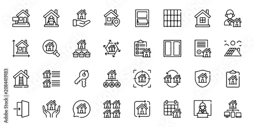 Obraz na plátně A collection of Residence icons set with editable stroke, including location, real estate, home, housing, building, property, neighborhood, address