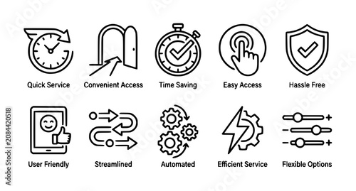 Foto Convenience Service Line Icon Set with Quick Access Time Saving User Friendly an