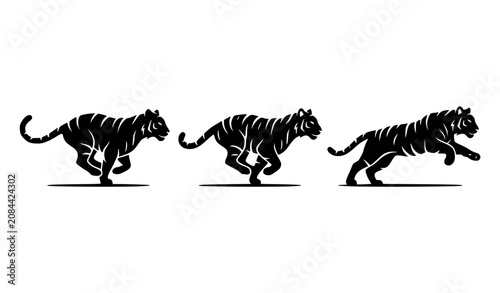 Photography Set of tiger silhouettes in various running poses.