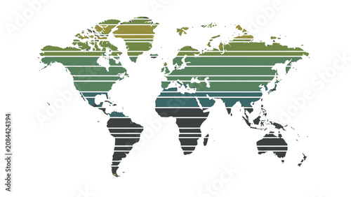 World Map with Horizontal Stripe Pattern, Global Connection Concept, isolated white background