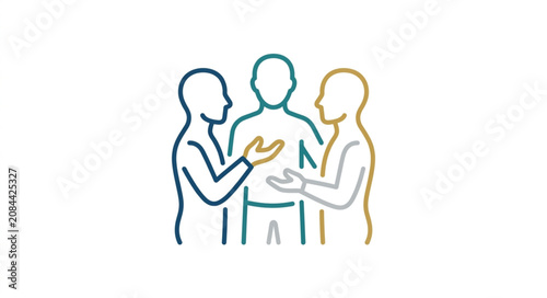 Three people in a discussion group illustration.