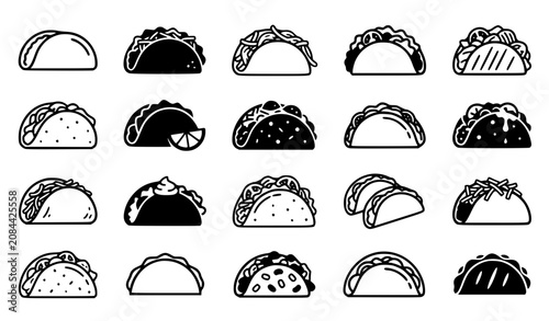 Bilde på lerret Tacos and Mexican Food Icons Set - Traditional Cuisine and Street Food Vector Co