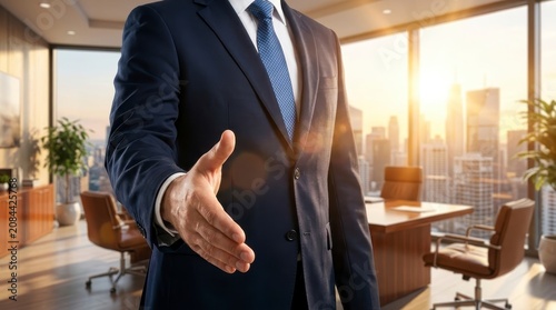 Businessman offering a handshake in office