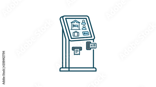 Fotografía An illustration depicts a machine with a screen and dispenser on a flat surface