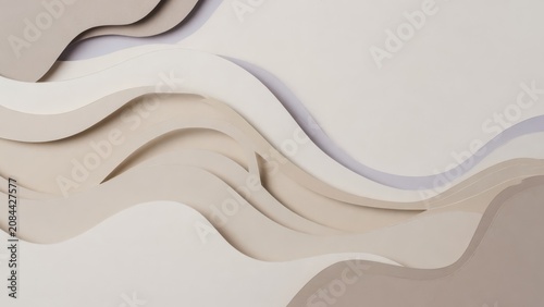 Stacked paper layers in smooth curves produce a rhythmic sense of depth across these organic shapes arranged in earthy beige and soft taupe tones to create a tactile and dimensional visual experi
