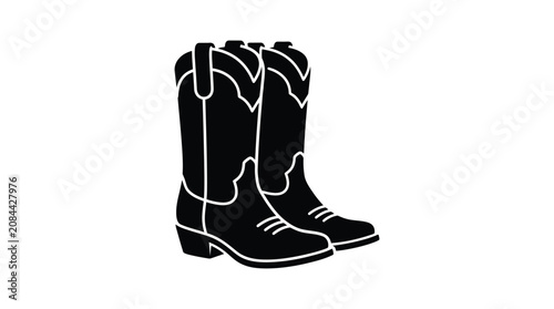 Schilderij op canvas cowboy boots silhouette on white background footwear western riding leather blac