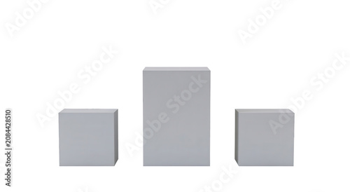 Three gray boxes of different sizes on transparent background