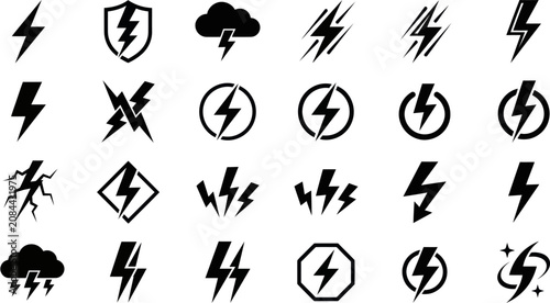 Foto Weather warning icons depict stormy conditions with lightning and rain