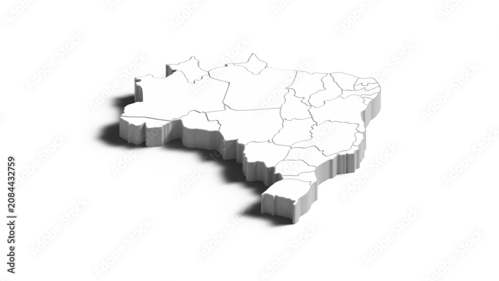 Fototapeta premium Brazil 3D Isometric Map with State Boundaries, Perspective White Vector Illustration of Brazilian States