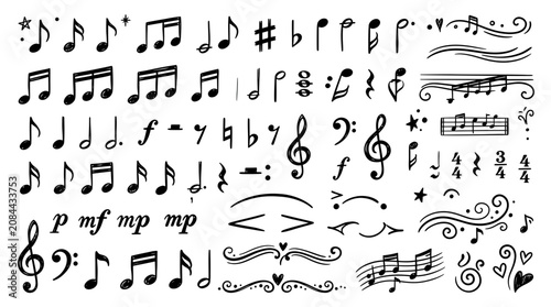 Fotografie Hand-Drawn Musical Notes and Symbols Collection