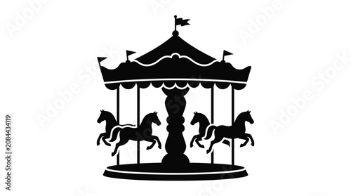 Foto carousel with horses silhouette ride amusement park funfair entertainment circus