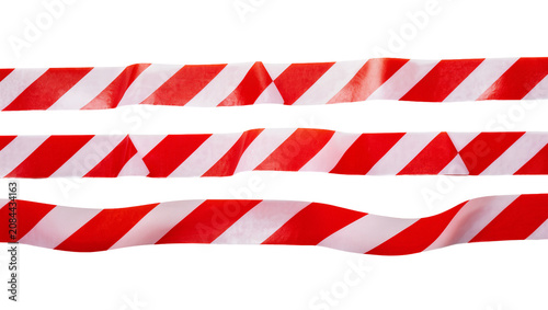Fotografie Isolated three wavy red and white striped caution tape pieces for safety and dan