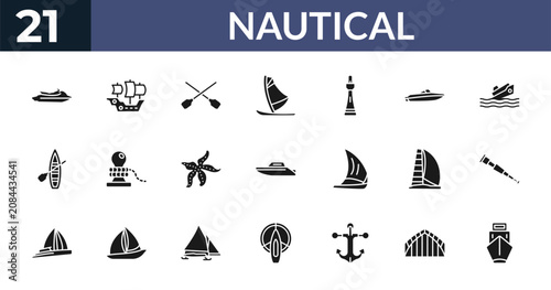 Принти на полотні filled nautical icons set - watercraft, caravel, seaworthy, afterdeck