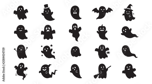 Doodle Hand Drawn Halloween Ghost Silhouette Icon Set