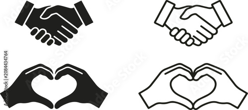 Handshake icons set. Business agreement handshake symbol set. Shaking hands logo. Friendly handshake line and flat style stock vector..eps