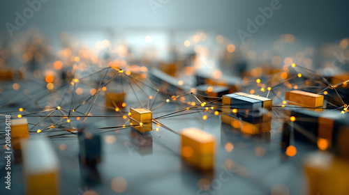 Logistics Node Domino Failure Digital Grid Wide Isometric Corporate 3D Business View