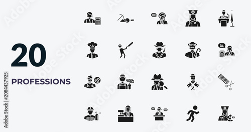 Εκτύπωση καμβά filled professions icons set - mathematician, archeologist, telemarketer, athlete