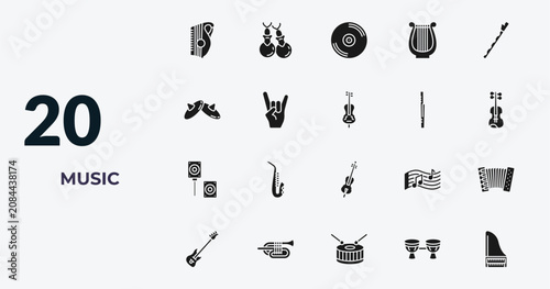 Photography filled music icons set - zither, castanets, disc, bongo